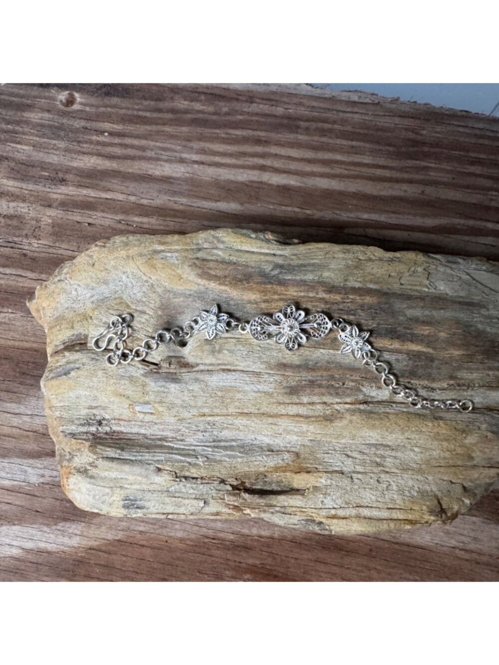 Sterling Silver Floral Filigree Link Bracelet 8” 7.75g Adjustable Lobster - Picture 6 of 6